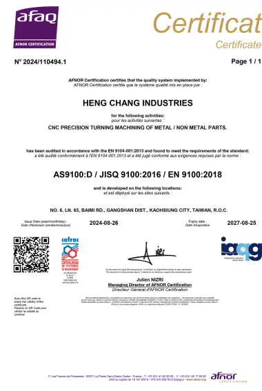 The AS 9100 Aerospace Quality Management System Achieved in Q3 2024